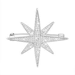 Platino Broche de seguridad de latón Shegrace, con grado aaa circonio cúbico, estrella, Platino, 40 mm