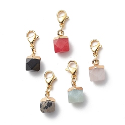 Mixed Stone Natural & Synthetic Gemstone Pendant Decorations, Lobster Clasp Charms, Clip-on Charms, for Keychain, Purse, Backpack Ornament, Cube, 24mm