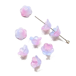 Pearl Pink Handmade Lampwork Beads Cap, 6-Petal, Flower, Pearl Pink, 12x7mm