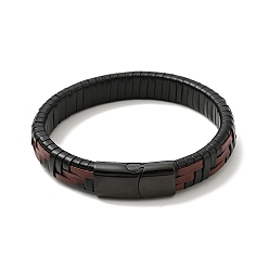 Bronze Bracelet cordon rectangle tressé en cuir avec fermoirs magnétiques en acier inoxydable pour hommes femmes, gris anthracite, 304 pouce (8-5/8 cm)