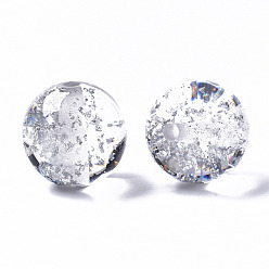 Silver Transparent Clear Resin Beads, with Silver Foil, Round, Silver, 20x19mm, Hole: 3mm