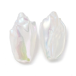 Blanc Perles acryliques plaquées irisées, forme de coquille de conque, blanc, 30x15.5x14.5mm, Trou: 1.6mm