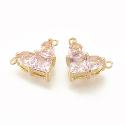 Lavender Blush Brass Cubic Zirconia Charms, Nickel Free, Real 18K Gold Plated, Heart, Lavender Blush, 9.5x12x4.5mm, Hole: 1mm