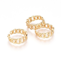 Golden Adjustable Brass Finger Rings, Cuff Rings, Open Rings, with Micro Pave Clear Cubic Zirconia, Long-Lasting Plated, Golden, Size 6, 16mm