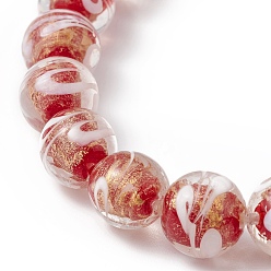 Rouge Foncé Brins de perles au chalumeau de sable d'or faites à la main, ronde, rouge foncé, 11.5~12mm, Trou: 1.2~2mm, Environ 30 pcs/chapelet, 33~34 cm