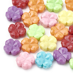 Mixed Color Opaque Acrylic Beads, Faceted, Four Leaf Clover, Mixed Color, 11x11x4.5mm, Hole: 1.5mm, about 1470pcs/500g