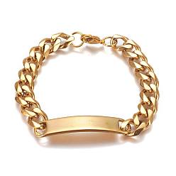 Golden 304 Stainless Steel Cuban Link Chain Bracelets, ID Bracelets, with Lobster Claw Clasps, Golden, 8-1/2 inch(21.5cm), 10mm