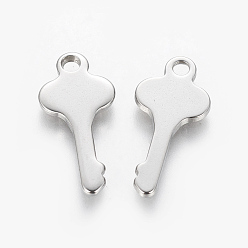 Stainless Steel Color 201 Stainless Steel Pendants, Key, Stainless Steel Color, 24x11.5x1.5mm, Hole: 2.5mm
