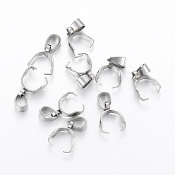 Stainless Steel Color 304 Stainless Steel Pendant Pinch Bails, Stainless Steel Color, 12x9x4mm, Hole: 6x4mm