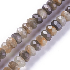 Sunstone Natural Black Sunstone Beads Strands, Faceted, Rondelle, 9.6~10x5.8~6.3mm, Hole: 1mm, about 61pcs/strand, 14.8 inch(37.6cm)