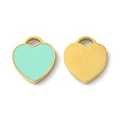 Golden Ion Plating(IP) 304 Stainless Steel Manual Polishing Charms, with Enamel, Heart Charm, Golden, 10x9x1.5mm, Hole: 1.5x2.5mm