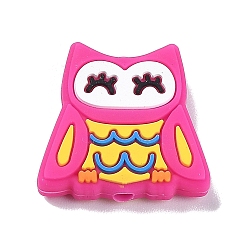Deep Pink Owl Food Grade Eco-Friendly Silicone Beads, Chewing Beads For Teethers, DIY Nursing Necklaces Making, Deep Pink, 25x26x8mm, Hole: 3.5mm