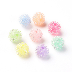 Mixed Color Resin Beads, with Crystal Rhinestone, Imitation Candy Food Style, Round, Mixed Color, 10mm, Hole: 1.5mm