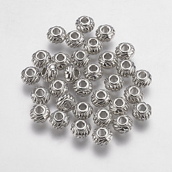 Platinum Tibetan Style Spacer Beads, Cadmium Free & Lead Free, Rondelle, Platinum, 6x4mm, Hole: 2mm
