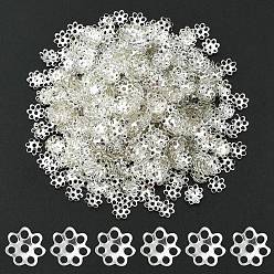 Silver Iron Bead Caps, Cadmium Free & Lead Free, Flower, Multi-Petal, Silver, 6x1mm, Hole: 1mm
