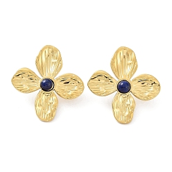 Lapis Lazuli Natural Lapis Lazuli Flower Stud Earrings, Real 18K Gold Plated 304 Stainless Steel Earrings, 32.5x30mm