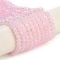 Pink Hebras de perlas de vidrio transparentes pintadas para hornear, imitación opalite, facetados, bicono, rosa, 3.5x2.5 mm, agujero: 0.7 mm, sobre 135 unidades / cadena, 16.85 pulgada (42.8 cm)