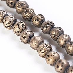 Antique Bronze Plated Vacuum Plating Electroplated Natural Lava Rock Bead Strands, Dyed, Round, Antique Bronze Plated, 4.5~5mm, Hole: 1mm, about 91pcs/strand, 15.3 inch(39cm)