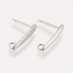 Stainless Steel Color 304 Stainless Steel Stud Earring Findings, with Loop, Rectangle, Stainless Steel Color, 15x3x1mm, Hole: 1.8mm, Pin: 0.8mm