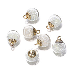Clear Luminous Glow in the Dark Glass Ball Pendant, Wish Bottle Charms, Clear, 21.5x16mm, 5Pcs/bag