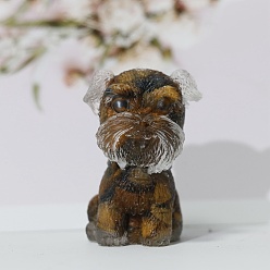 Œil De Tigre Puces d'oeil de tigre naturelles et décorations d'exposition artisanales en résine, figurine de chien schnauzer, pour la maison ornement feng shui, 42x26x28mm
