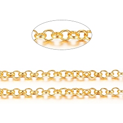 Золотой Латунные цепи Роло, отрыгивающие цепи, пайки, долговечный, с катушкой, без кадмия, без никеля и без свинца, золотые, 3x1 мм, около 301.83 футов (92 м) / рулон