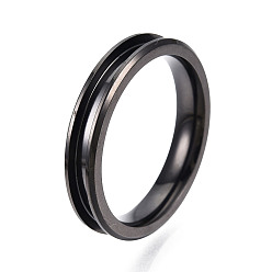 Electrophoresis Black 304 Stainless Steel Grooved Finger Ring Settings, Ring Core Blank, for Inlay Ring Jewelry Making, Electrophoresis Black, Inner Diameter: 17mm