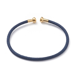 Dark Blue Braided Carbon Steel Wire Bracelet Making, with Golden Plated Brass End Caps, Dark Blue, 0.25cm, Inner Diameter: 2-3/8 inch(6.1cm)