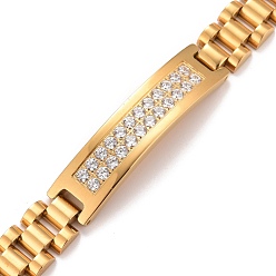 Golden Clear Cubic Zirconia Rectangle Link Bracelet, Ion Plating(IP) 304 Stainless Steel High Durable Guaranteed Bracelet for Men Women, Golden, 8-1/2 inch(21.5cm)