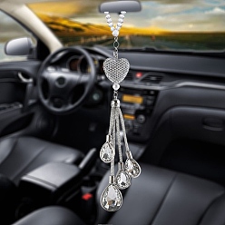 Crystal Alloy Heart with Rhinestone Teardrop Tassel Pendant Decorations, for Interior Car Mirror Hanging Decorations, Clear, 250mm