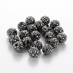 Jet Hematite Grade A Rhinestone Pave Disco Ball Beads, for Unisex Jewelry Making, Round, Jet Hematite, PP9(1.5.~1.6mm), 8mm, Hole: 1mm