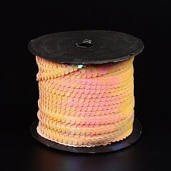 Coral Claro Rollos de cadena de lentejuelas / paillette de plástico, color de ab, coral luz, 6 mm