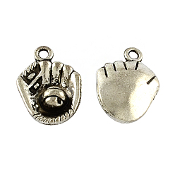 Antique Silver Tibetan Style Zinc Alloy Pendants, Baseball/Solfball Gloves, Lead Free & Cadmium Free, Antique Silver, 20.8x14.6x5mm, Hole: 2mm, about 192pcs/500g