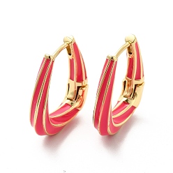 Crimson Enamel Teardrop Hoop Earrings, Golden Brass Jewelry for Women, Crimson, 24x21.5x5.5mm, Pin: 1mm