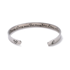 Cœur 304 bracelet manchette ouvert en acier inoxydable, mot inspirant bracelet incroyable pour hommes femmes, motif de coeur, diamètre intérieur: 2-1/2 pouce (6.5 cm)