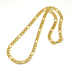 Oro Moda collares 304 de cadena figaro de acero inoxidable para los hombres, con cierre de langosta, dorado, 21.85 pulgada ~ 23.62 pulgada (55.5~60 cm) x 7 mm