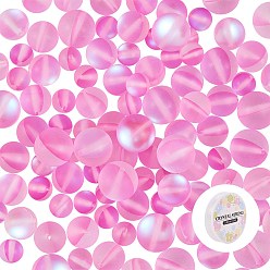 Rose Nacré Brins synthétiques de perles de lune, teint, perles holographiques, demi couleur ab plaqué, givré, ronde, avec 1 rouleau de fil de cristal élastique, perle rose, perles: 6~10 mm, Trou: 1mm, 135 pcs / boîte