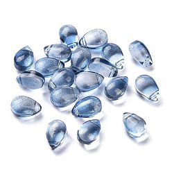 Blue Transparent Glass Charms, Glitter Gold Powder, Teardrop, Blue, 9x6x5mm, Hole: 1mm