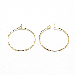 Real 18K Gold Plated Brass Hoop Earrings, Ring, Real 18K Gold Plated, 20 gauge, 29x25mm, Pin: 0.8mm