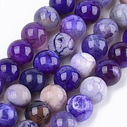 Mauve Teints agate naturelle perles brins, ronde, mauve, 8mm, Trou: 1mm, Environ 48 pcs/chapelet, 14.9 pouce