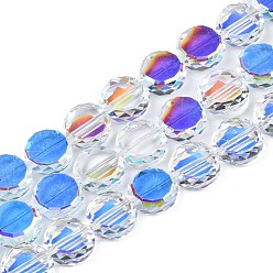 Clear AB Electroplate Transparent Glass Beads Strands, AB Color Plated, Faceted, Flat Round, Clear AB, 12x5mm, Hole: 0.9mm, about 50pcs/strand, 22.44 inch(57cm)