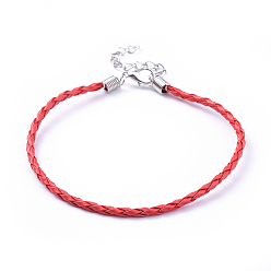 FireBrick Trendy Braided Imitation Leather Bracelet Making, with Iron Lobster Claw Clasps and End Chains, FireBrick, 200x3mm