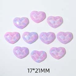 Plum Opaque Resin Cabochons, with Glitter Powder, Heart with Water Ripple, Plum, 17x21mm
