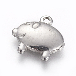 Stainless Steel Color 304 Stainless Steel Pendants, Pig, Stainless Steel Color, 14.7~14.8x15~15.3x2.3mm, Hole: 1.8mm