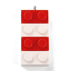 Red Resin Pendants, with Platinum Iron Loop, Toy Bricks, Red, 36x15.5x8mm, Hole: 2.6mm