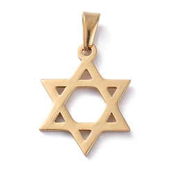 Doré  Pendentifs en acier inoxydable, pour juif, étoile de david, or, 304mm, Trou: 20x15x1.5mm