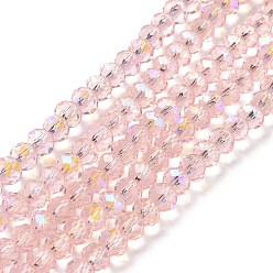 Pink Electroplate Glass Beads Strands, Half Rainbow Plated, Faceted, Rondelle, Pink, 3x2mm, Hole: 0.8mm, about 150~155pcs/strand, 15~16 inch(38~40cm)