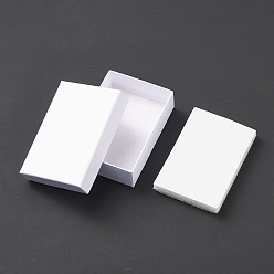 Blanc Boîtes d'ensemble de bijoux en carton, pour les colliers, boucles d'oreilles et bagues, avec une éponge à l'intérieur, rectangle, blanc, 9x6.5x2.8 cm