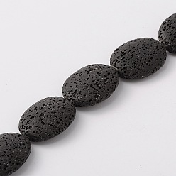 Noir Brins de perles de pierre de lave synthétique ovales teints, noir, 26~27x20~21x8mm, Trou: 1mm, Environ 15 pcs/chapelet, 15.3 pouce