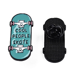Dark Turquoise Skateboard with Word Cool People Skate Enamel Pin, Electrophoresis Black Plated Alloy Badge for Backpack Clothes, Nickel Free & Lead Free, Dark Turquoise, 32x14.5mm, Pin: 1.2mm